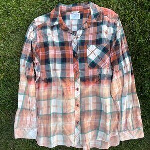 Adult Large Ombré Bleach Dye Flannel Shirt